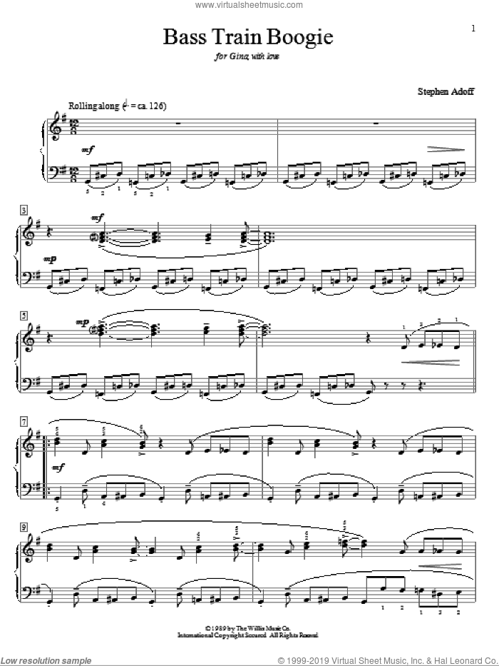 Bass Train Boogie sheet music for piano solo (elementary) by Stephen Adoff, beginner piano (elementary)