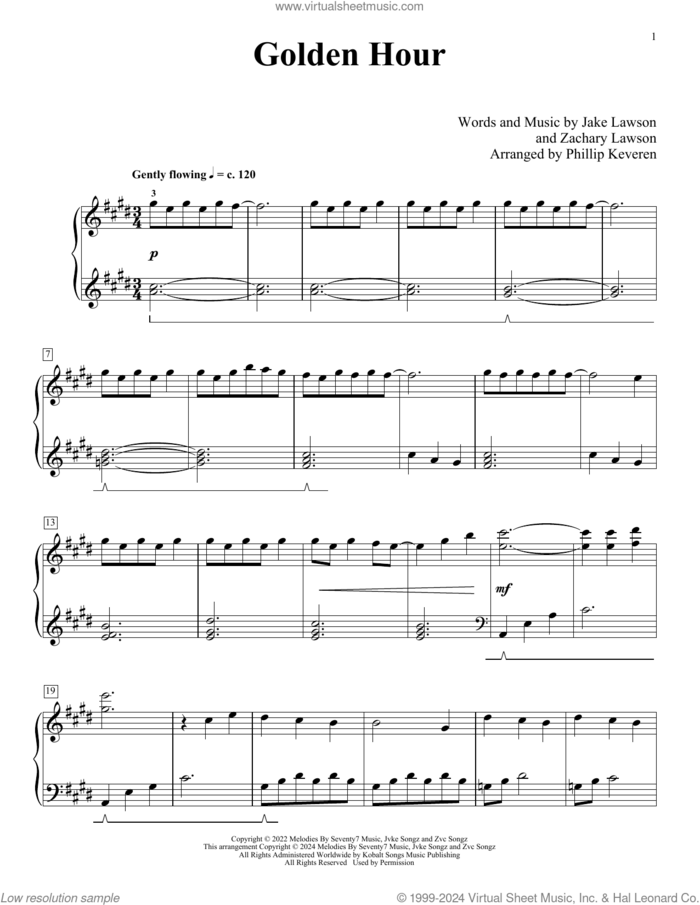 Golden Hour (arr. Phillip Keveren) sheet music for piano solo by Jvke, Phillip Keveren, Jake Lawson and Zachary Lawson, intermediate skill level