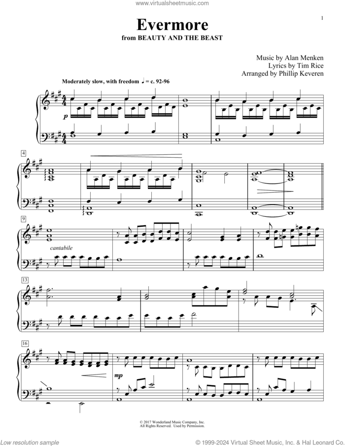 Evermore (from Beauty And The Beast) (arr. Phillip Keveren) sheet music for piano solo by Josh Groban, Phillip Keveren, Alan Menken and Tim Rice, intermediate skill level