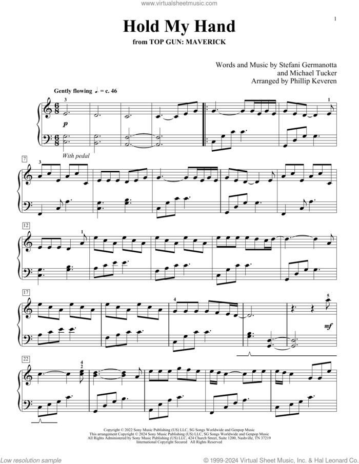 Hold My Hand (from Top Gun: Maverick) (arr. Phillip Keveren) sheet music for piano solo by Lady Gaga, Phillip Keveren and Michael Tucker p/k/a BloodPop, intermediate skill level