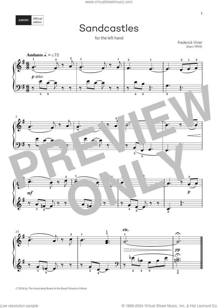 Sandcastles: for left or right hand (Grade 2, list B, from the ABRSM Piano Syllabus 2025 and 2026) sheet music for piano solo by Frederick Viner, classical score, intermediate skill level