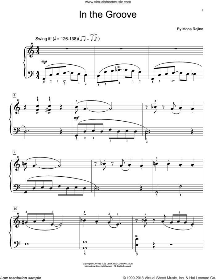 In The Groove sheet music for piano solo (elementary) by Mona Rejino and Miscellaneous, beginner piano (elementary)