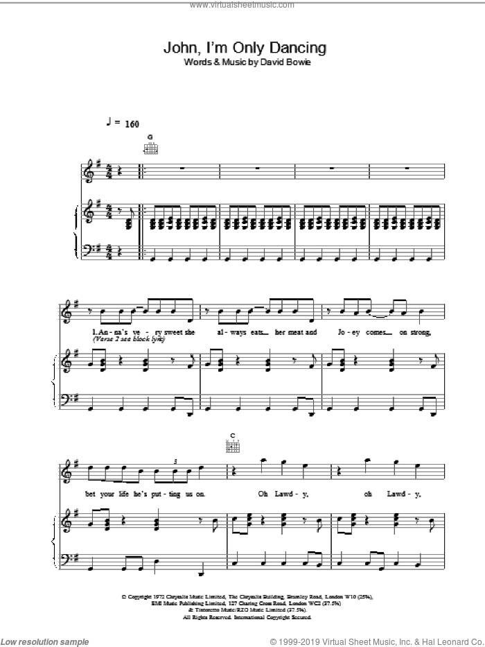 John, I'm Only Dancing sheet music for voice, piano or guitar by David Bowie, intermediate skill level