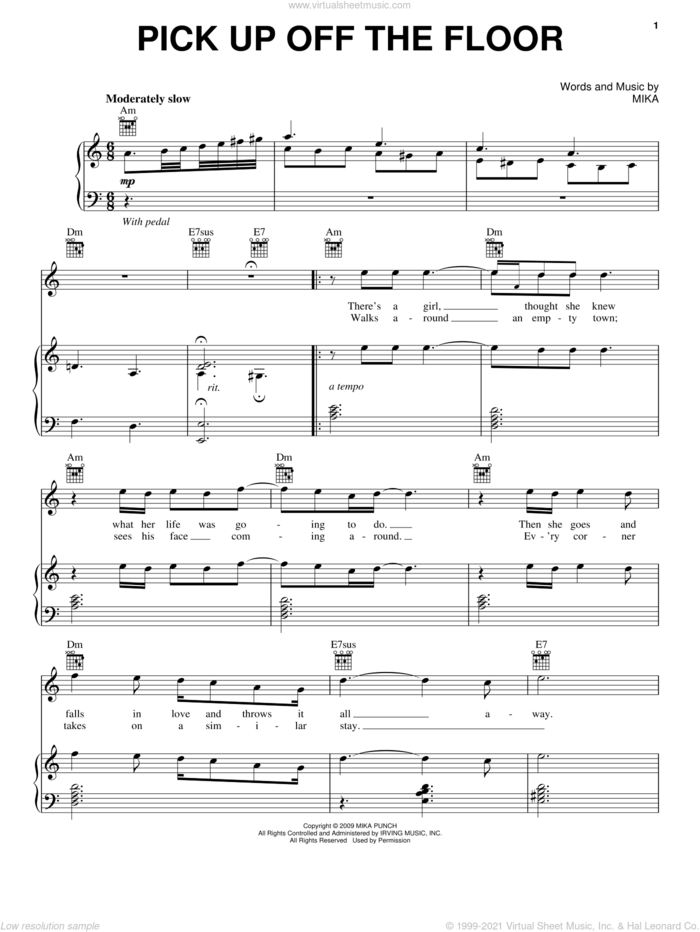 Pick Up Off The Floor sheet music for voice, piano or guitar by Mika, intermediate skill level