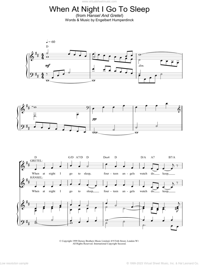 When At Night I Go To Sleep sheet music for voice, piano or guitar by Charlotte Church and Engelbert Humperdinck, intermediate skill level
