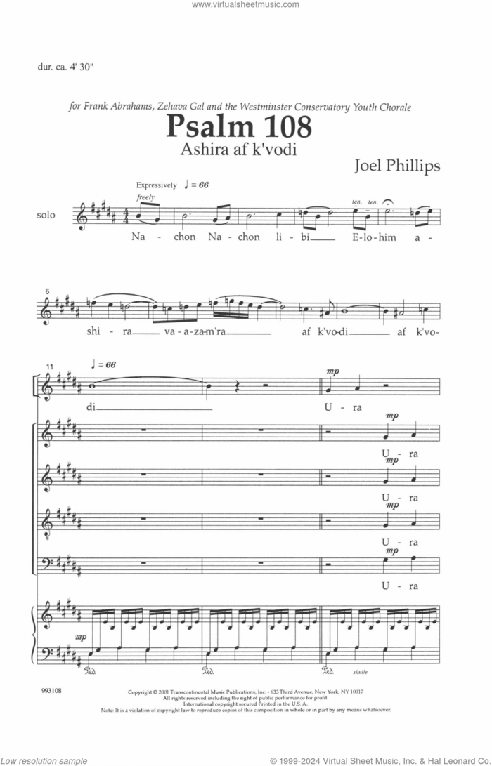 Psalm 108 (Ashira Af K'vodi) sheet music for choir (SATB: soprano, alto, tenor, bass) by Joel Phillips, intermediate skill level