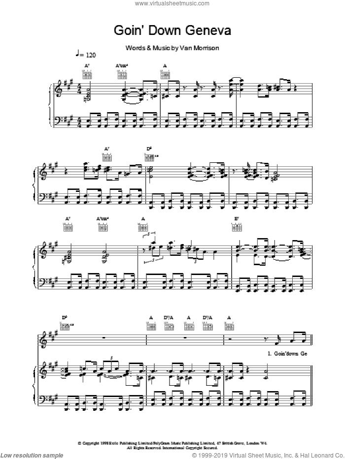 Goin' Down Geneva sheet music for voice, piano or guitar by Van Morrison, intermediate skill level