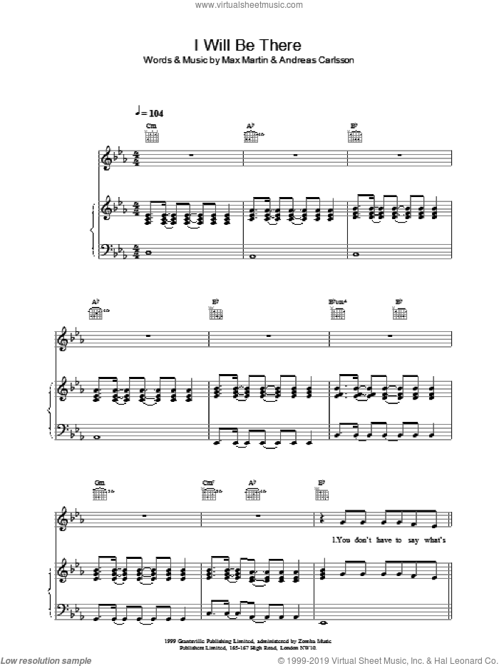 I Will Be There sheet music for voice, piano or guitar by Britney Spears and Max Martin, intermediate skill level