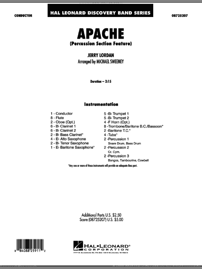 Apache (Percussion Section Feature) (COMPLETE) sheet music for concert band by Michael Sweeney and Jerry Lordan, intermediate skill level