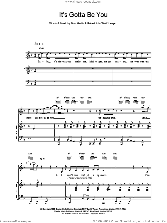 It's Gotta Be You sheet music for voice, piano or guitar by Backstreet Boys, Lange,Robert and Max Martin, intermediate skill level