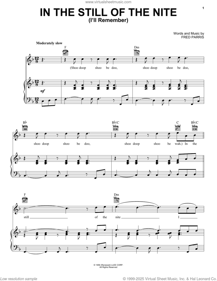 In The Still Of The Nite (I'll Remember) sheet music for voice, piano or guitar by Boyz II Men and Fred Parris, intermediate skill level