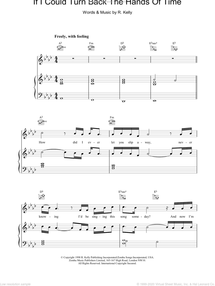 If I Could Turn Back The Hands Of Time sheet music for voice, piano or guitar by Robert Kelly, intermediate skill level