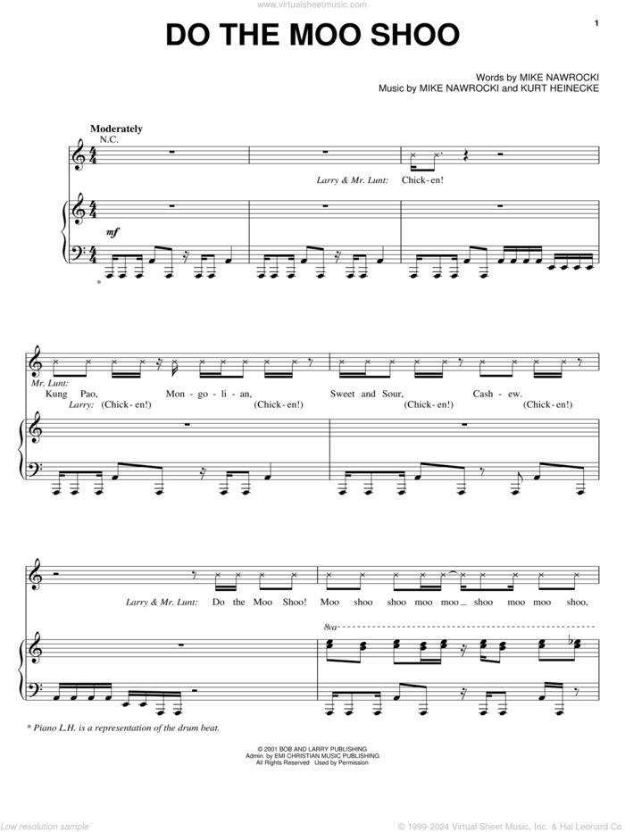 Do The Moo Shoo sheet music for voice, piano or guitar by VeggieTales, Kurt Heinecke, Mike Nawrock and Mike Nawrocki, intermediate skill level