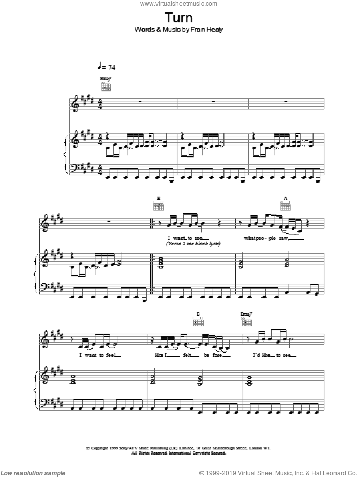 Turn sheet music for voice, piano or guitar by Merle Travis and FRAN HEALY, intermediate skill level