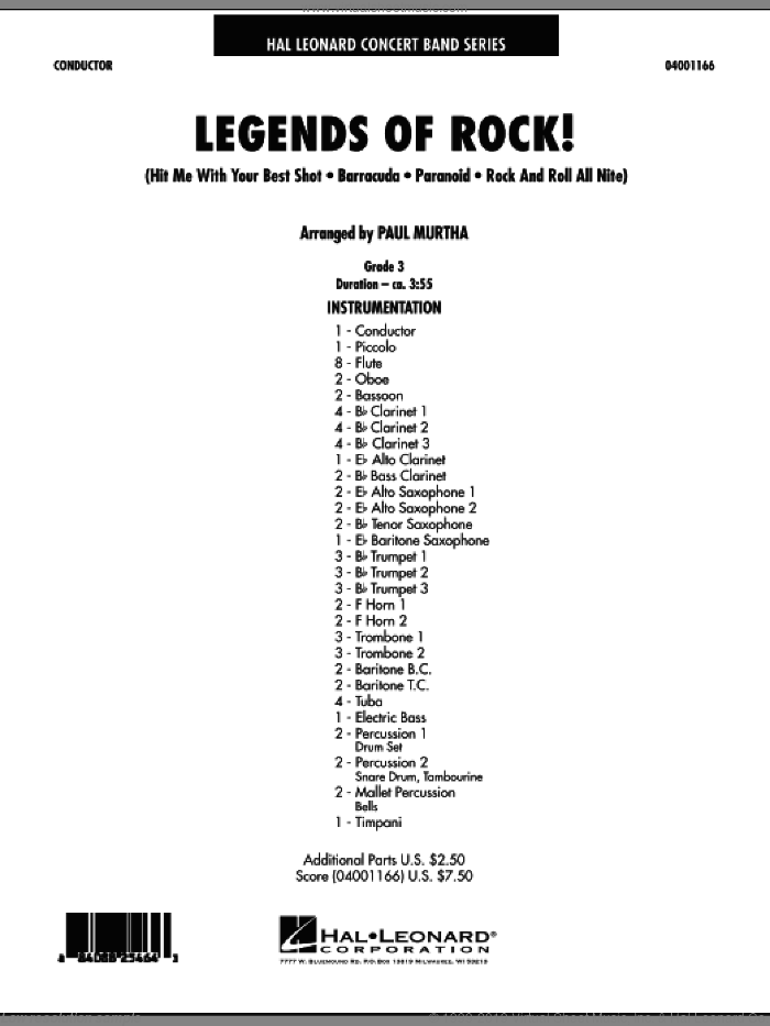 Legends Of Rock! (COMPLETE) sheet music for concert band by Paul Murtha, intermediate skill level