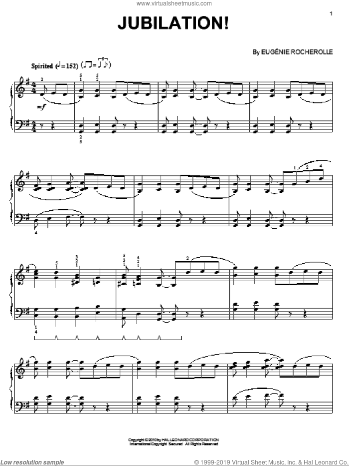 Jubilation! sheet music for piano solo by Eugenie Rocherolle, intermediate skill level