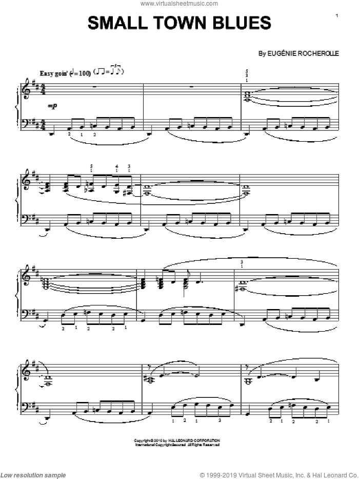 Small Town Blues sheet music for piano solo by Eugenie Rocherolle, intermediate skill level