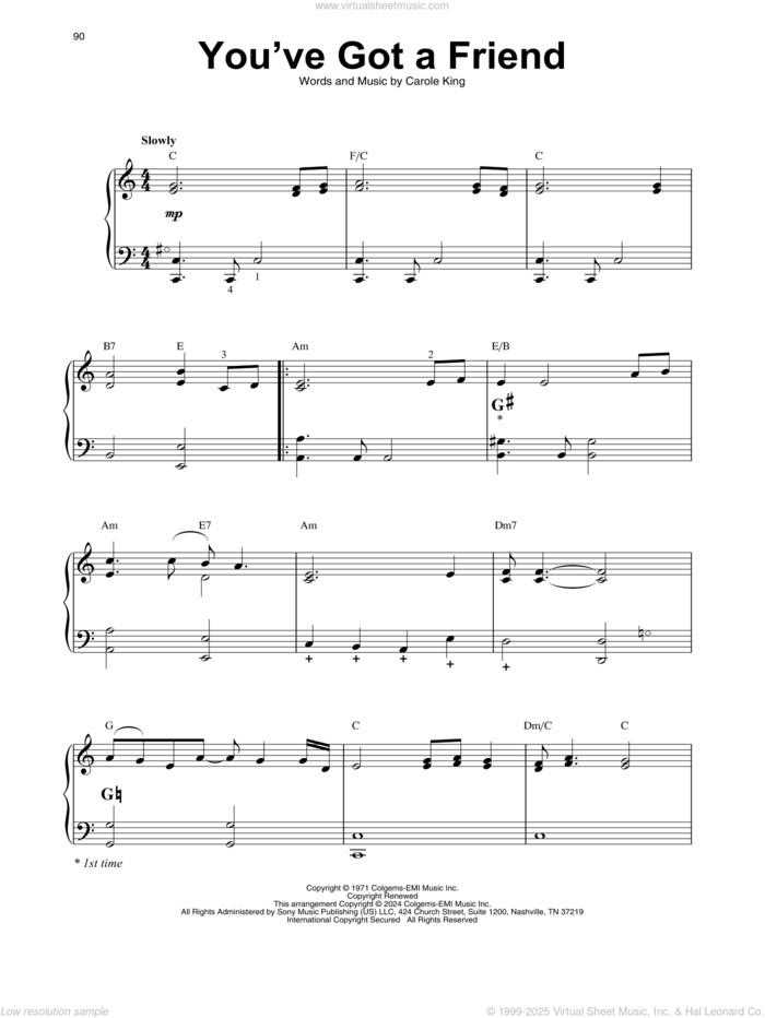 You've Got A Friend sheet music for harp solo by Carole King and James Taylor, intermediate skill level