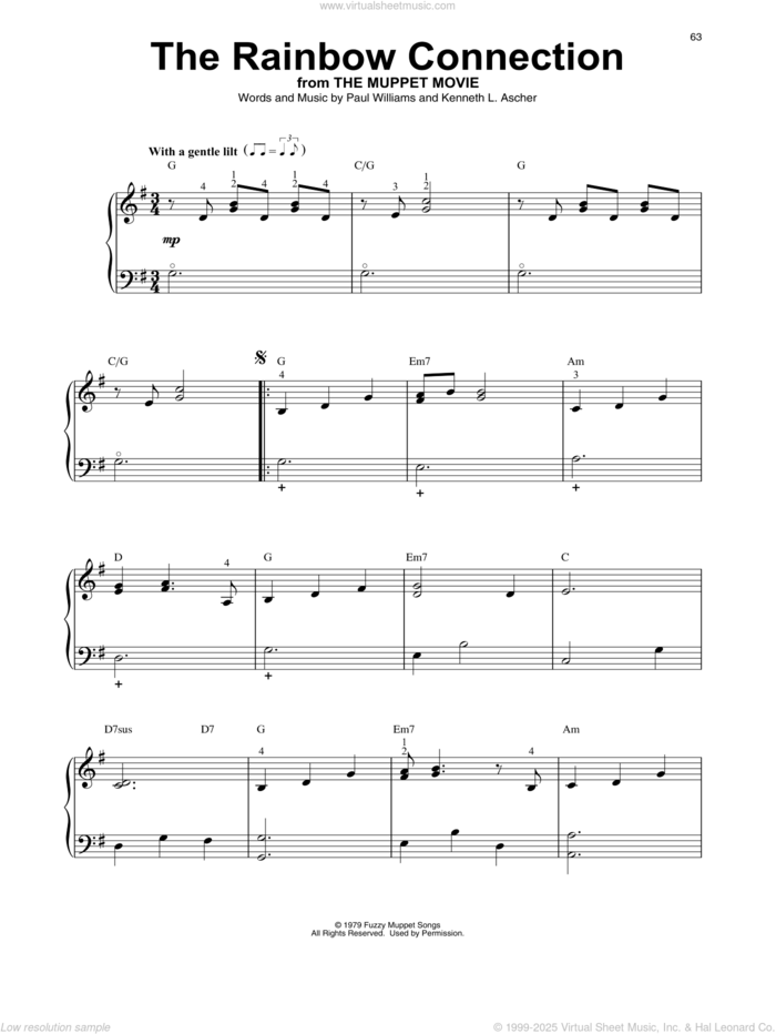 The Rainbow Connection sheet music for harp solo by Kermit The Frog, Kenneth L. Ascher and Paul Williams, intermediate skill level