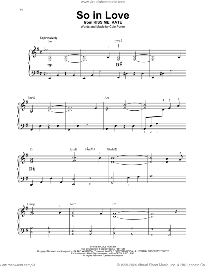 So In Love (from Kiss Me, Kate) sheet music for harp solo by Cole Porter and Rob Schneiderman, intermediate skill level