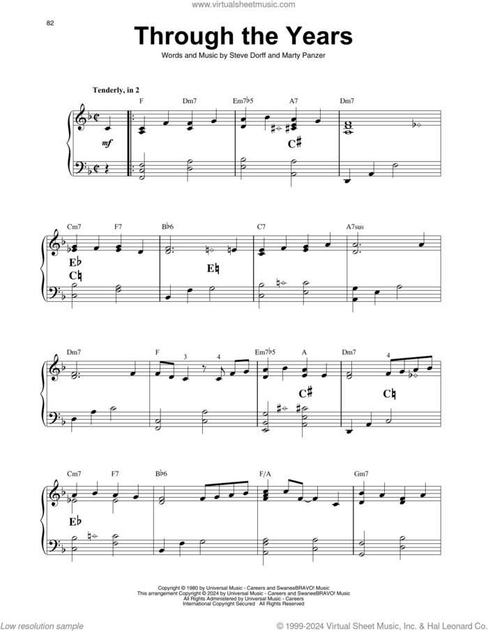 Through The Years sheet music for harp solo by Kenny Rogers, Marty Panzer and Steve Dorff, intermediate skill level