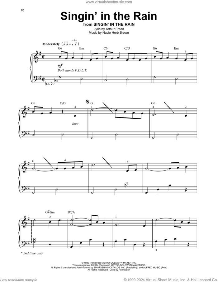 Singin' In The Rain sheet music for harp solo by Gene Kelly, Arthur Freed and Nacio Herb Brown, intermediate skill level