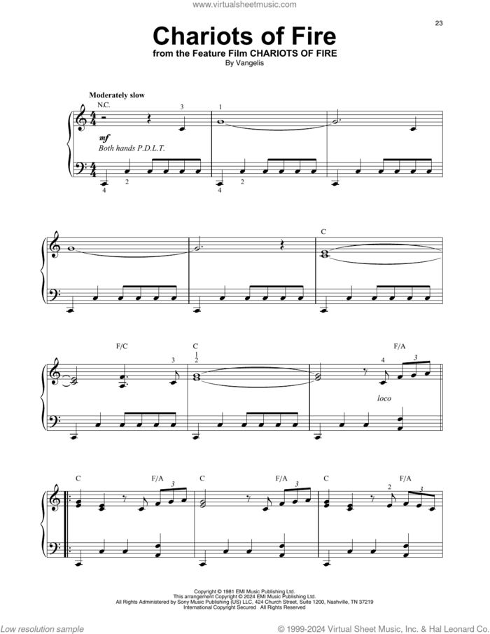 Chariots Of Fire sheet music for harp solo by Vangelis, intermediate skill level