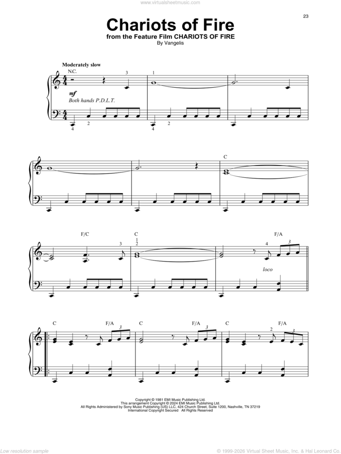 Chariots Of Fire sheet music for harp solo by Vangelis, intermediate skill level