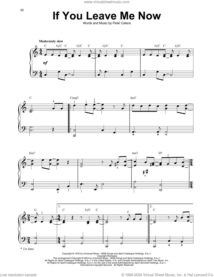 If You Leave Me Now sheet music for harp solo by Chicago and Peter Cetera, intermediate skill level