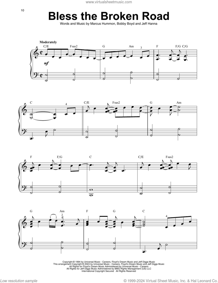 Bless The Broken Road sheet music for harp solo by Rascal Flatts, Bobby Boyd, Jeffrey Hanna and Marcus Hummon, wedding score, intermediate skill level