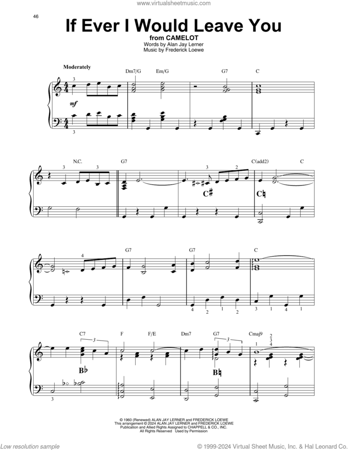 If Ever I Would Leave You sheet music for harp solo by Lerner & Loewe, Alan Jay Lerner and Frederick Loewe, intermediate skill level