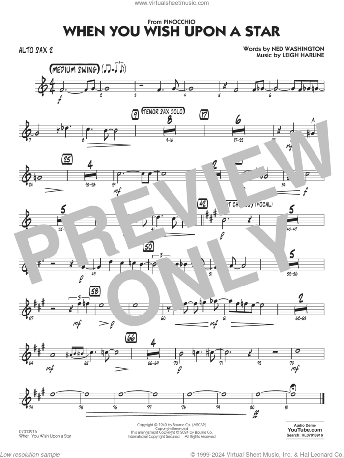 When You Wish Upon A Star (Key: C) (arr. Chuck Israels) sheet music for jazz band (alto sax 2) by Cliff Edwards, Chuck Israels, Leigh Harline and Ned Washington, intermediate skill level