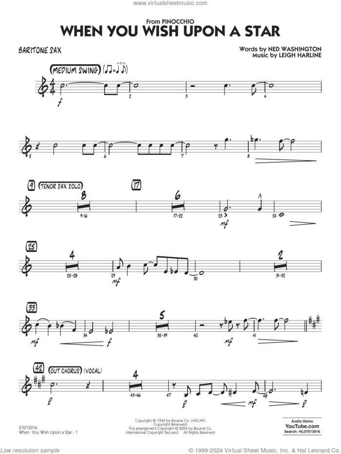 When You Wish Upon A Star (Key: C) (arr. Chuck Israels) sheet music for jazz band (baritone sax) by Cliff Edwards, Chuck Israels, Leigh Harline and Ned Washington, intermediate skill level