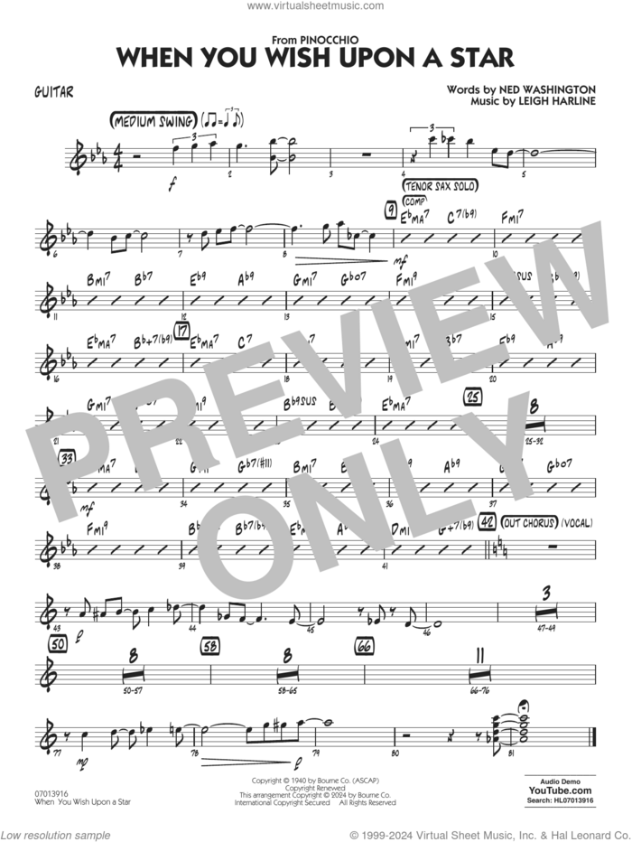When You Wish Upon A Star (Key: C) (arr. Chuck Israels) sheet music for jazz band (guitar) by Cliff Edwards, Chuck Israels, Leigh Harline and Ned Washington, intermediate skill level