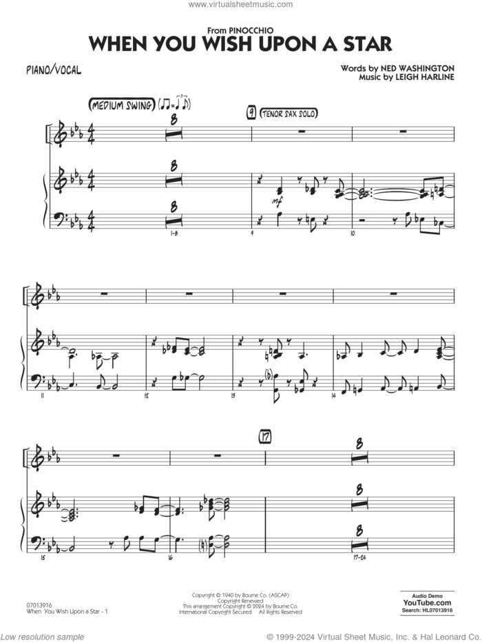 When You Wish Upon A Star (Key: C) (arr. Chuck Israels) sheet music for jazz band (piano/vocal) by Cliff Edwards, Chuck Israels, Leigh Harline and Ned Washington, intermediate skill level