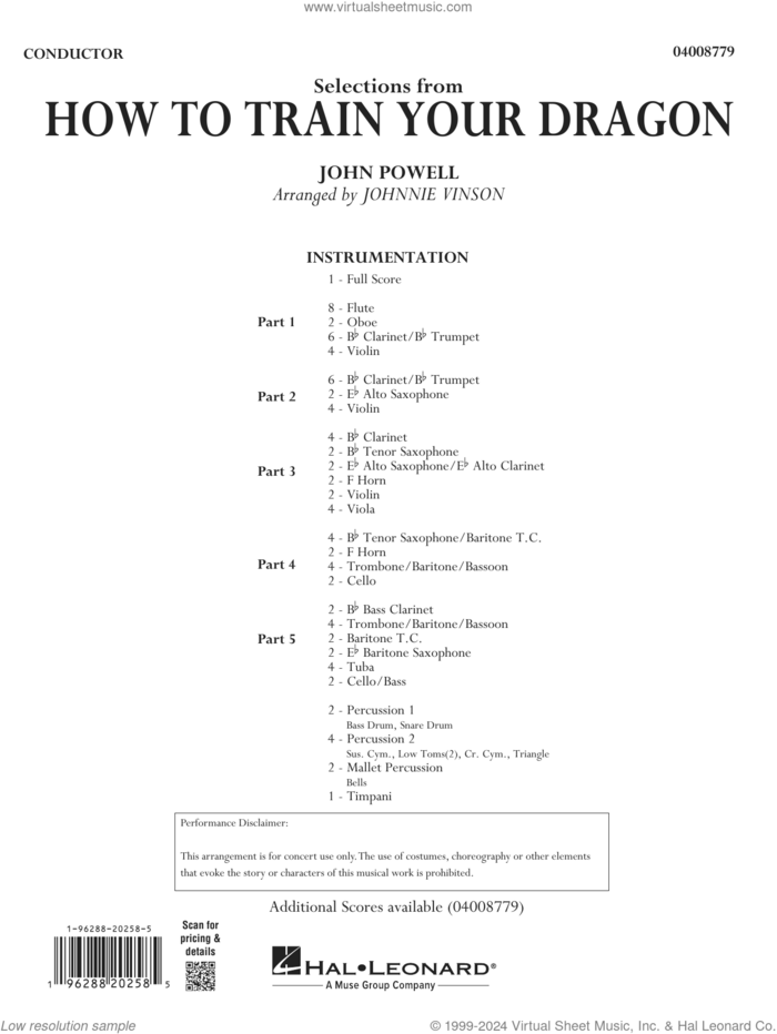 Selections from How To Train Your Dragon (arr. Johnnie Vinson) (COMPLETE) sheet music for concert band by Johnnie Vinson and John Powell, intermediate skill level