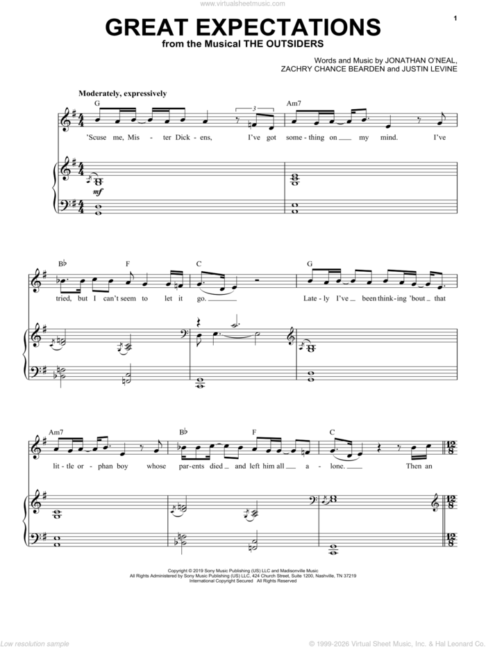 Great Expectations (from The Outsiders) sheet music for voice and piano by Zachry Chance Bearden, Jonathan Clay, Zach Chance & Justin Levine and Justin Levine, intermediate skill level