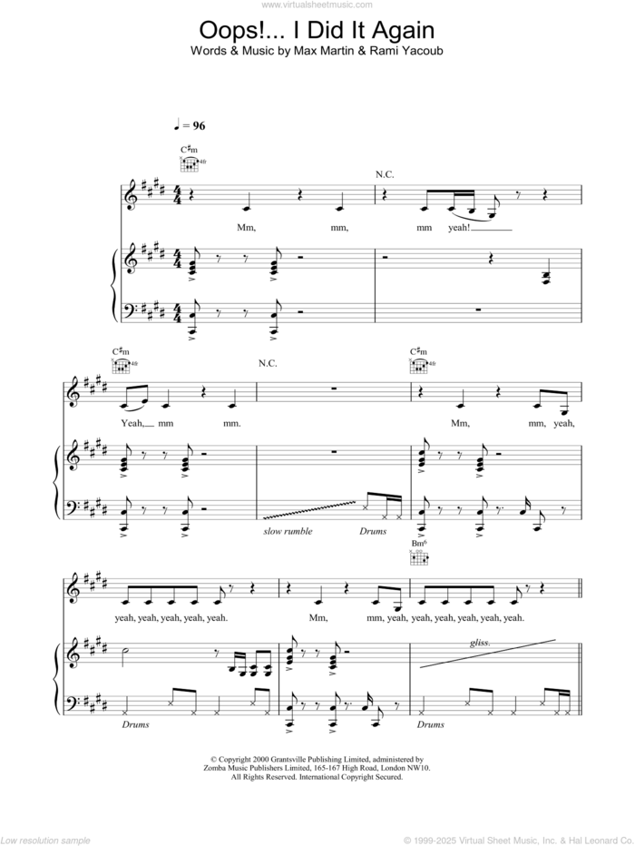 Oops! I Did It Again sheet music for voice, piano or guitar by Max Martin, Britney Spears and Rami, intermediate skill level