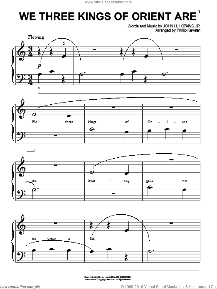 We Three Kings Of Orient Are (arr. Phillip Keveren), (beginner) (arr. Phillip Keveren) sheet music for piano solo by John H. Hopkins, Jr. and Phillip Keveren, beginner skill level