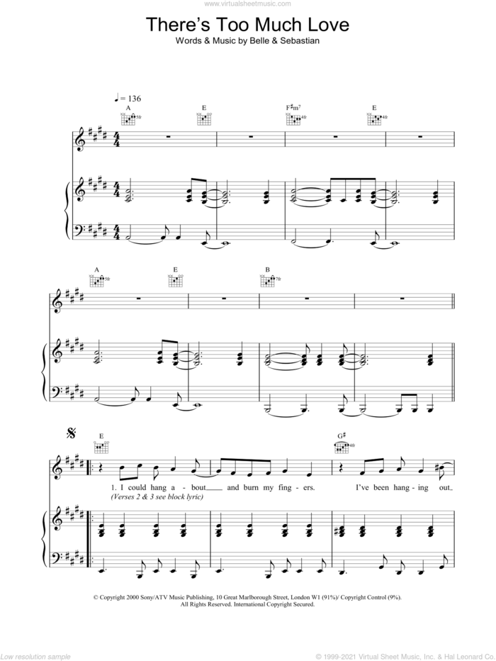 There's Too Much Love sheet music for voice, piano or guitar, intermediate skill level