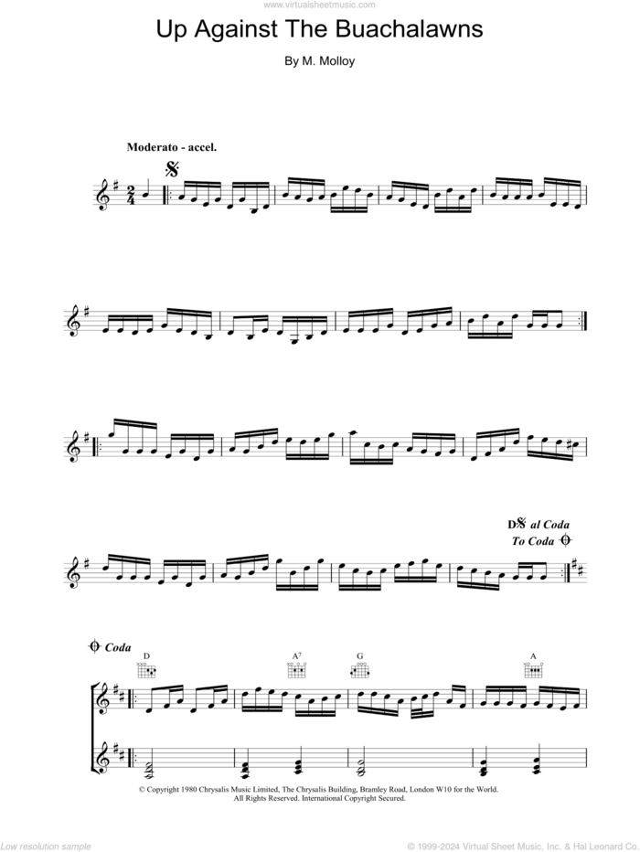 Up Against The Buachalawns sheet music for piano solo by The Chieftains and M Molloy, intermediate skill level