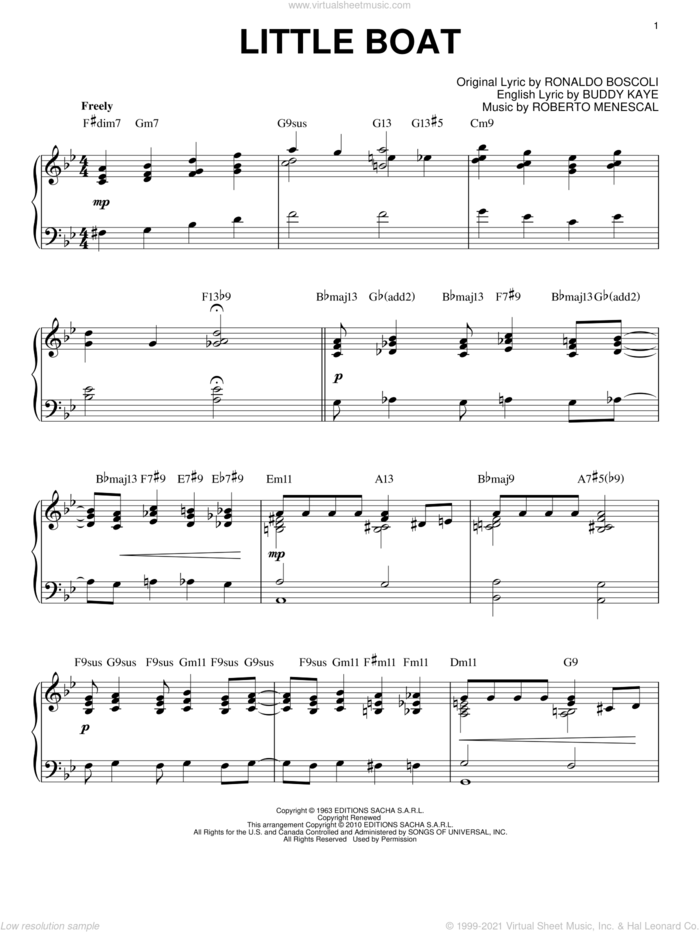 Little Boat [Jazz version] (arr. Brent Edstrom) sheet music for piano solo by Buddy Kaye, Roberto Menescal and Ronaldo Boscoli, intermediate skill level