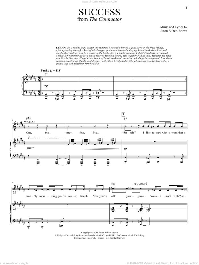 Success (from The Connector) sheet music for voice and piano by Jason Robert Brown, intermediate skill level