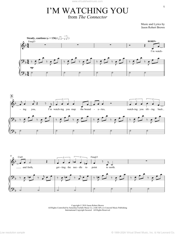 I'm Watching You (from The Connector) sheet music for voice and piano by Jason Robert Brown, intermediate skill level