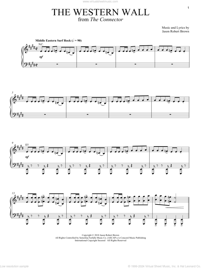 The Western Wall (from The Connector) sheet music for voice and piano by Jason Robert Brown, intermediate skill level