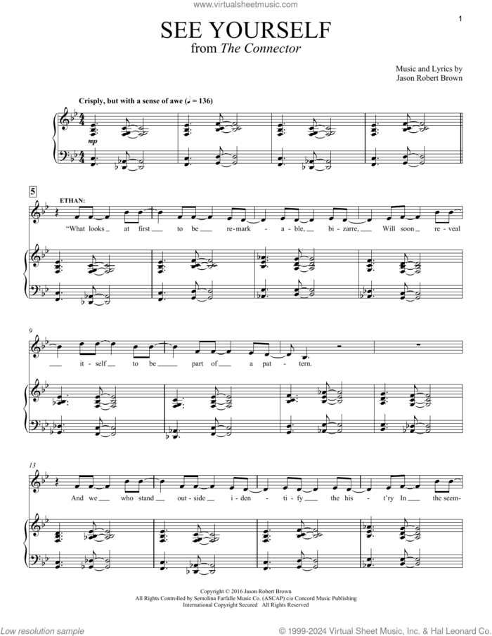 See Yourself (from The Connector) sheet music for voice and piano by Jason Robert Brown, intermediate skill level