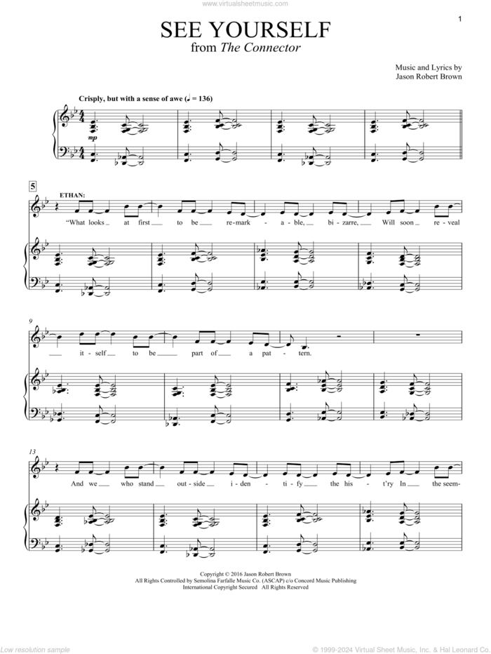 See Yourself (from The Connector) sheet music for voice and piano by Jason Robert Brown, intermediate skill level