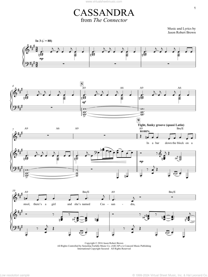 Cassandra (from The Connector) sheet music for voice and piano by Jason Robert Brown, intermediate skill level