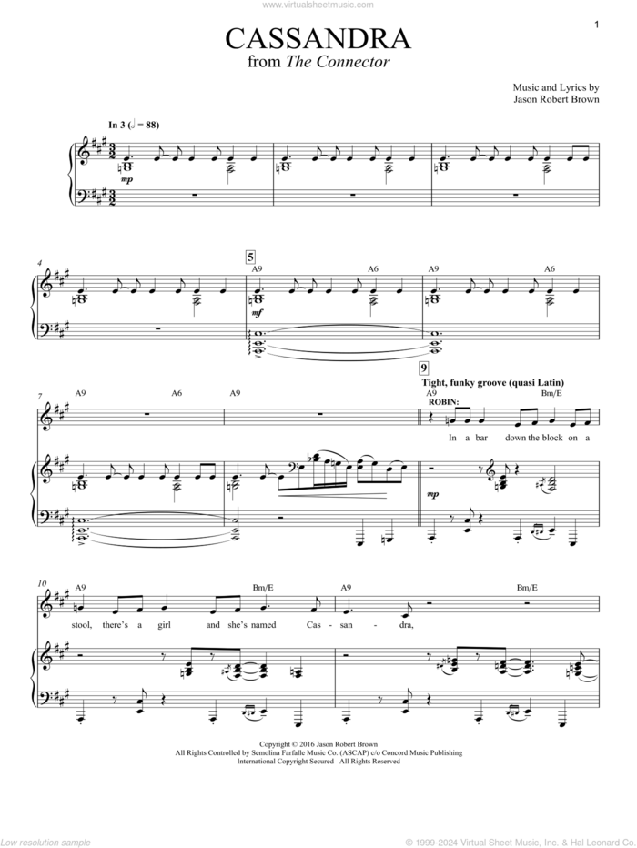 Cassandra (from The Connector) sheet music for voice and piano by Jason Robert Brown, intermediate skill level