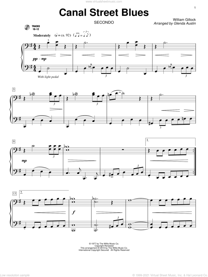 Canal Street Blues sheet music for piano four hands by William Gillock and Glenda Austin, intermediate skill level